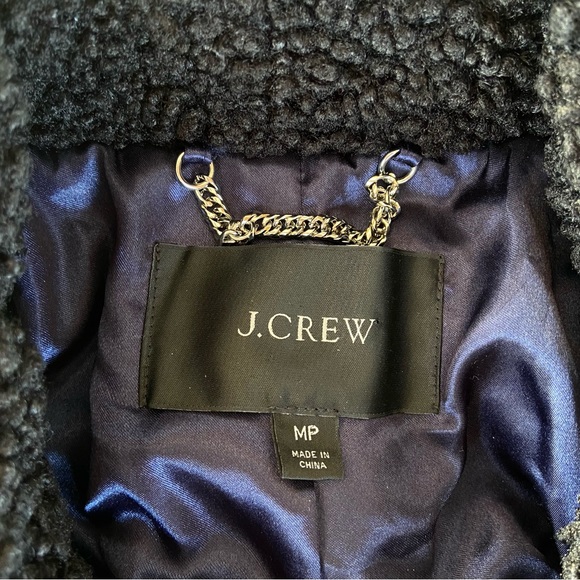 J. Crew Teddy Sherpa Black Double Breasted Coat #BA548 Medium Petite - Picture 6 of 8